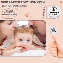 MYPAWLETS double-sided coin close-up for baby care decisions