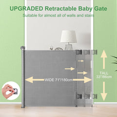 MYPIN retractable gate shows detachable design for easy relocation around the home.