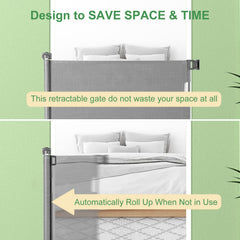 MYPIN retractable gate offers one-handed operation for busy parents.