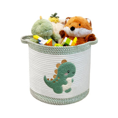 Mzzelry dinosaur toy storage basket with embroidered dinosaur, ideal for toy organization in nursery.