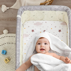 NacoMoco bassinet sheets with elastic band ensuring snug fit on bassinet