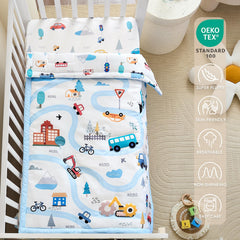 NacoMoco crib skirt light blue provides a tidy under-crib finish.