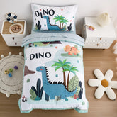 NacoMoco dinosaur bedding comforter on a toddler bed offers soft warmth.