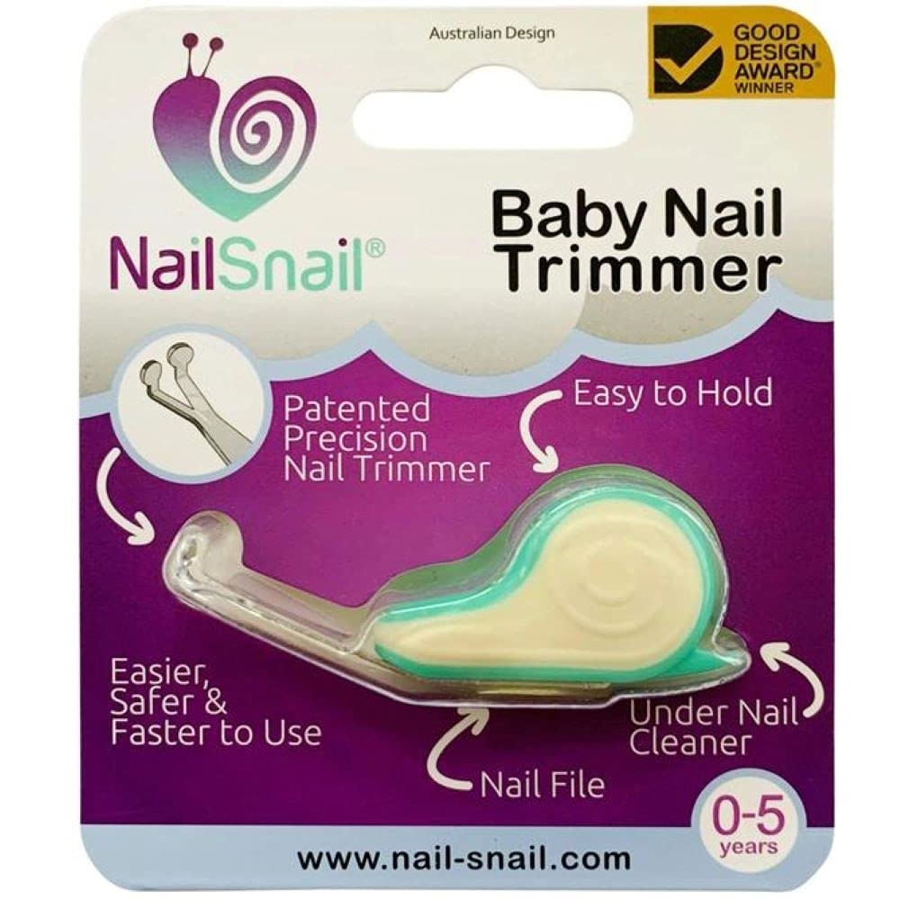 Nail Snail ergonomic snail-handle enables safe baby nail trimming.