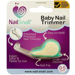 Nail Snail ergonomic snail-handle enables safe baby nail trimming.