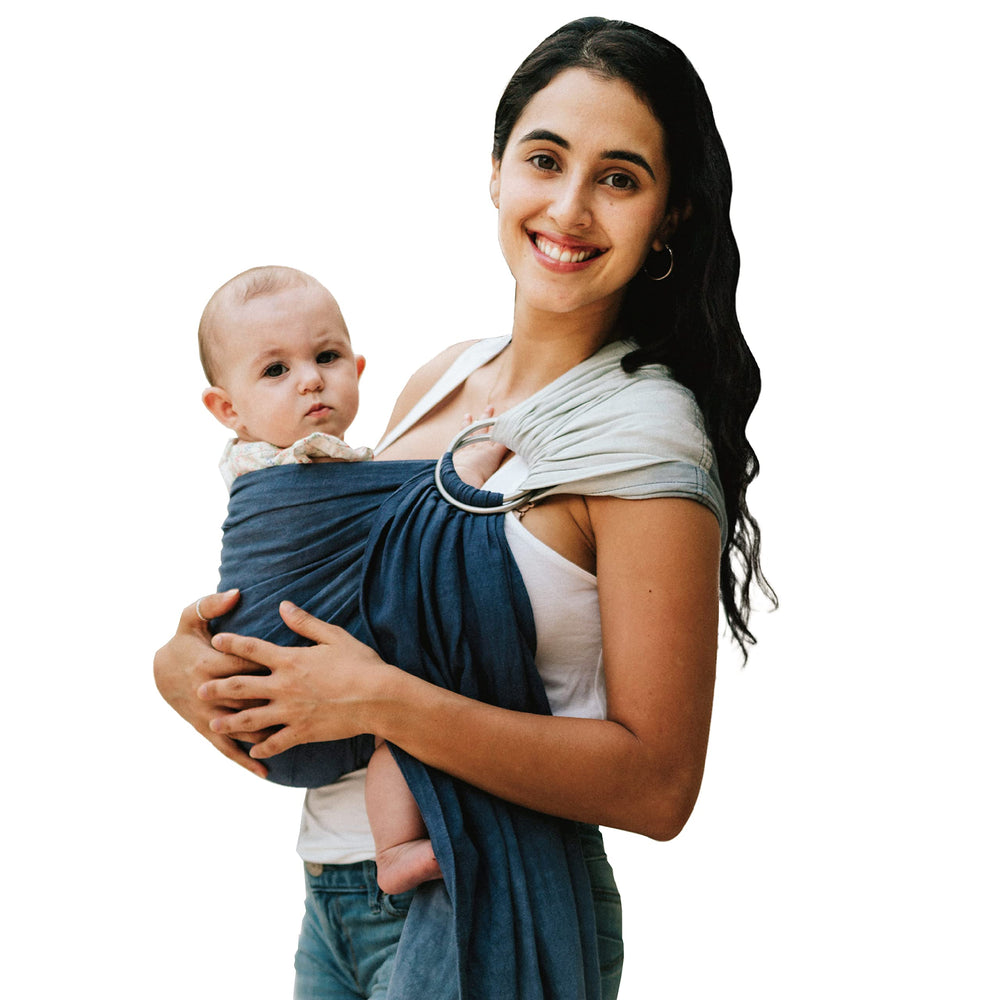 Nalakai luxury ring sling close-up fabric reveals breathable linen blend for gentle baby comfort.