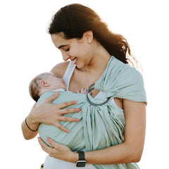 Nalakai luxury ring sling closeup shows soft linen blend fabric for gentle baby skin