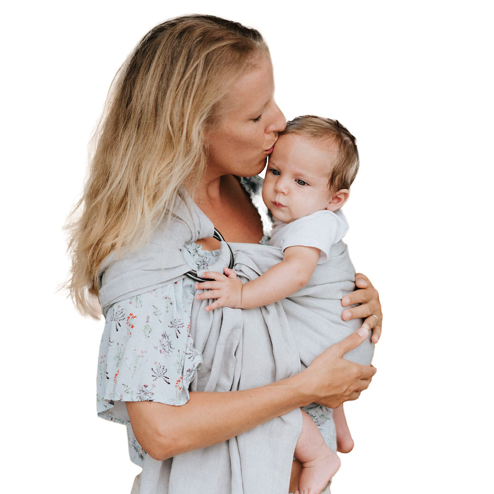 Nalakai ring sling closeup fabric showing soft linen for gentle skin contact