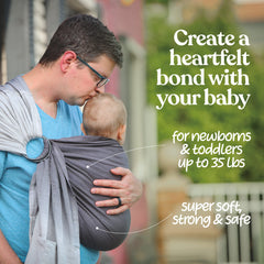 Nalakai Ring Sling front carry demonstrates secure hip M-position for comfort.