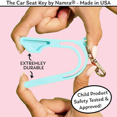 NAMRA car seat key in sleek black demonstrates discreet aid for parents on the go.
