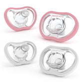 NANOBÉBÉ active pacifiers front view in white and pink for comfortable daily use.