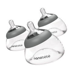 NANOBÉBÉ breastmilk bottle 3-pack in grey showing compact 5oz design for storage and feeding