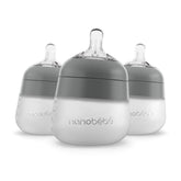 Nanobébé Flexy bottle gray ready-to-use cap closeup showing secure, leak-free feeding design