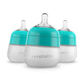 Nanobébé Flexy teal 5oz bottle with soft silicone finish for easy latch transition.