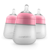 Nanobébé Flexy bottle front view in pink, 9oz, for everyday feeding.