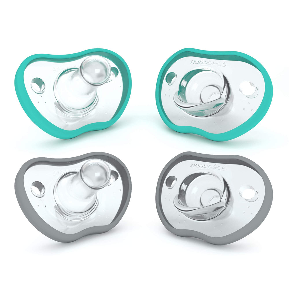 Nanobébé pacifier 0-3 month orthodontic teal grey for gentle soothing.