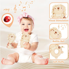 Naozinebi lion rattle image: gentle sound to support early sensory exploration.