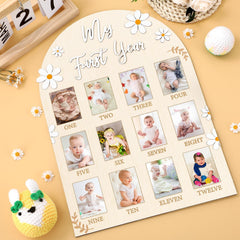 Naozinebi Daisy First Year Board displayed with photos for a complete timeline
