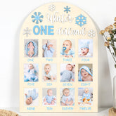 Naozinebi Winter ONEderland board closeup showcases a milestone keepsake for nursery decor.