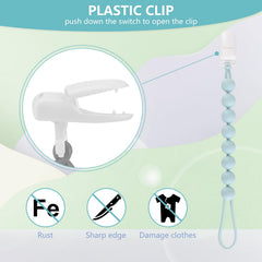 NASHRIO pacifier clip shows rust-free plastic construction for durability.