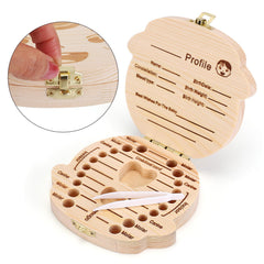 NASHRIO wooden tooth container inside storage keeps baby teeth organized.