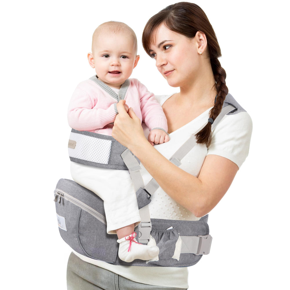 The NASSBON baby hip-seat base shows sturdy ergonomic build for long wear