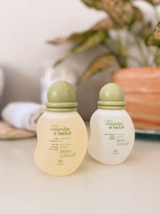 Natura Mamae-e-Bebe Colonia packaging highlights compact bottle for travel.
