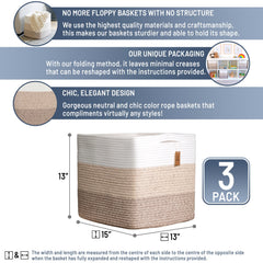 NaturalCozy cotton rope bin folded neatly demonstrating easy reshaping.