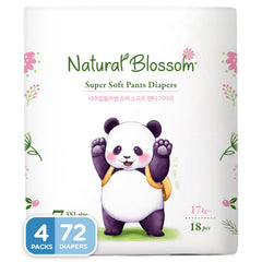 Natural Blossom pull-on baby diapers with back-tape disposal for easy cleanup.