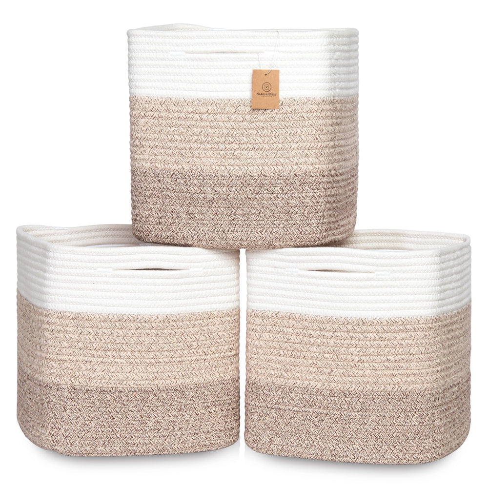 NaturalCozy 13-inch cube basket folded for quick setup and organization