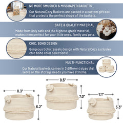 NaturalCozy 3-piece set medium basket shown for towels, remotes, and small items.