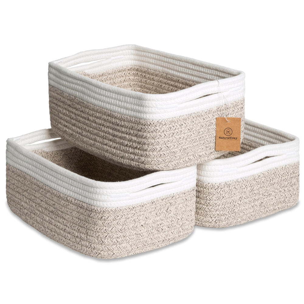NaturalCozy 3-pack storage baskets rectangle nursery bins for toy and book storage