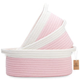 NaturalCozy 3-piece oval storage baskets closeup shows rope texture ideal for nursery organization.