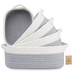 NaturalCozy 5-piece rectangle basket set on nursery shelf for organized toys.