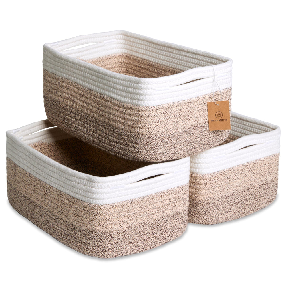 NaturalCozy baskets folding-method shows easy shaping for organized shelves.