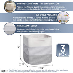 NaturalCozy cotton rope basket with hidden reinforced handles on the side.