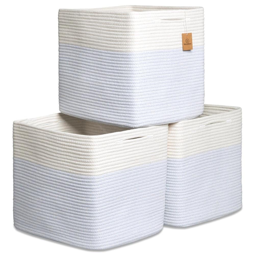 NaturalCozy Kallax bins front view showing sturdy cotton rope for organized shelves.