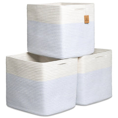NaturalCozy Kallax bins front view showing sturdy cotton rope for organized shelves.