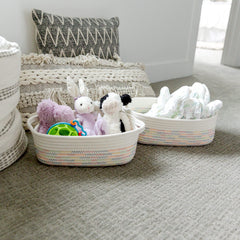 NaturalCozy middle rectangle basket stores towels or small clothing items.