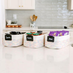 NaturalCozy bathroom-storage basket keeps towels and toiletries organized within reach.