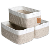 NaturalCozy storage basket 3-pack front view shows sturdy rope construction for shelves