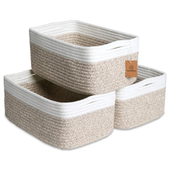 NaturalCozy storage basket 3-pack front view shows sturdy rope construction for shelves