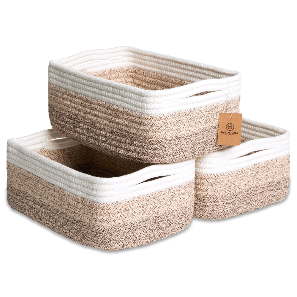 NaturalCozy storage basket folded-structure shows sturdy rope for stable shelves.