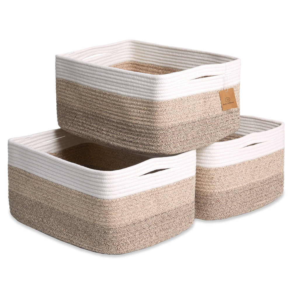 NaturalCozy storage basket front view shows structured design for tidy shelves.