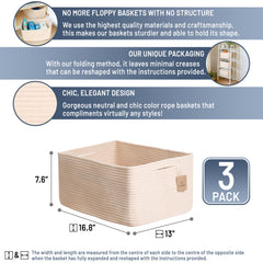 NaturalCozy storage baskets close-up reveals cotton rope weave and durable texture