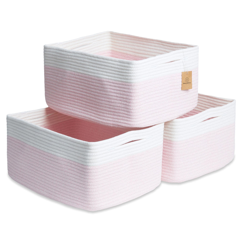 NaturalCozy storage baskets front view showing a crisp, structured shape for tidy shelves.
