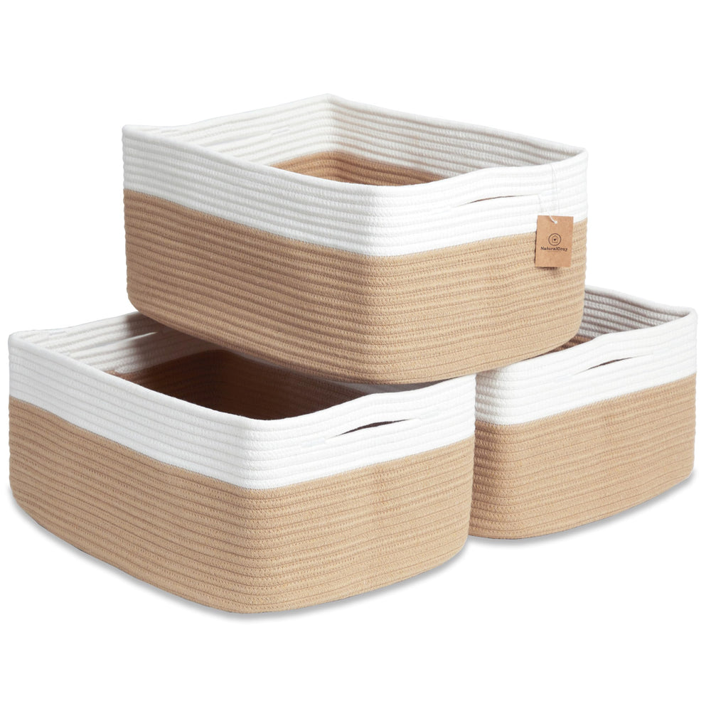 NaturalCozy storage baskets on a shelf show rectangle shape for organized toy storage.