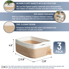 NaturalCozy storage baskets rectangular shape on shelf adds space.