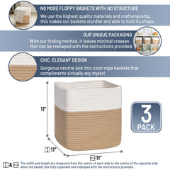 NaturalCozy Storage Cubes open in a 3-pack on a shelf for easy access.