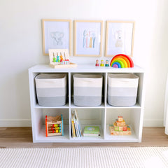 NaturalCozy cotton rope basket highlights safe, sturdy material for child-friendly storage.